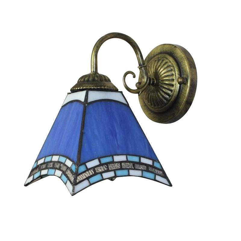 Blue Pyramid Nautical Mission Stained Glass Wall Mount Light - Ideal For Foyer Lighting