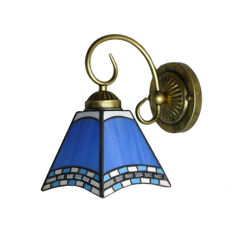 Blue Pyramid Nautical Mission Stained Glass Wall Mount Light - Ideal For Foyer Lighting