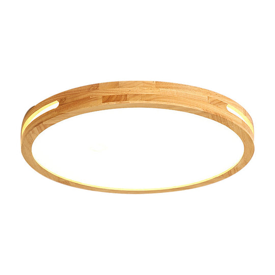 Japanese Style Led Ceiling Lamp In Beige - Circular Mount Wood Finish 12/16/19.5 Inch Wide Perfect