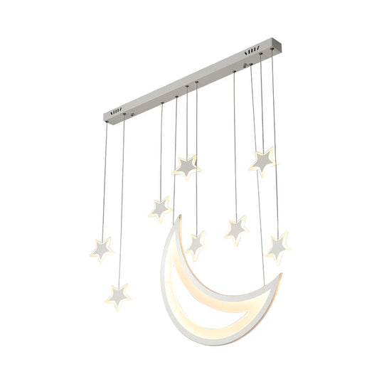 Modern Acrylic Led Ceiling Light - Moon And Stars Design 5/9 Lights Dining Room Pendant Warm/White
