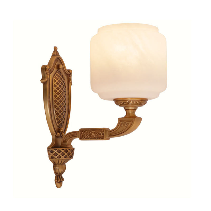 Country Opal Glass Lantern Wall Sconce - Brass 1-Bulb Light Fixture