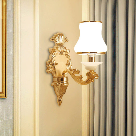 Milky Glass Wall Sconce In Classic Jar Shape With Yellow Mount 1 /