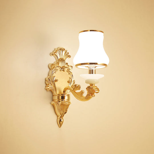Milky Glass Wall Sconce In Classic Jar Shape With Yellow Mount