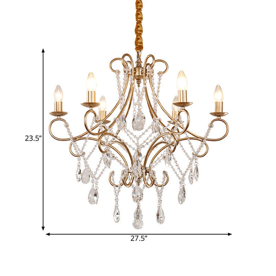Contemporary 6-Light Gold Chandelier With Crystal Accent