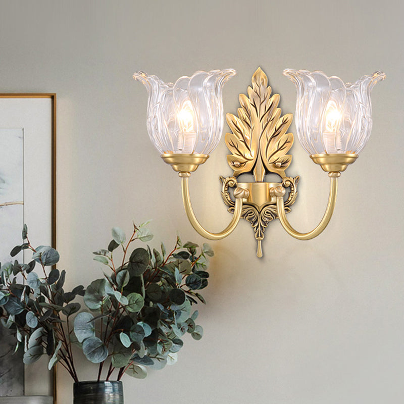 Classic Gold Wall Sconce With Clear Fluted Glass - Bloom Living Room Mount Light