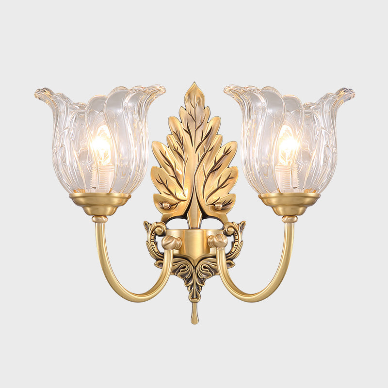 Classic Gold Wall Sconce With Clear Fluted Glass - Bloom Living Room Mount Light