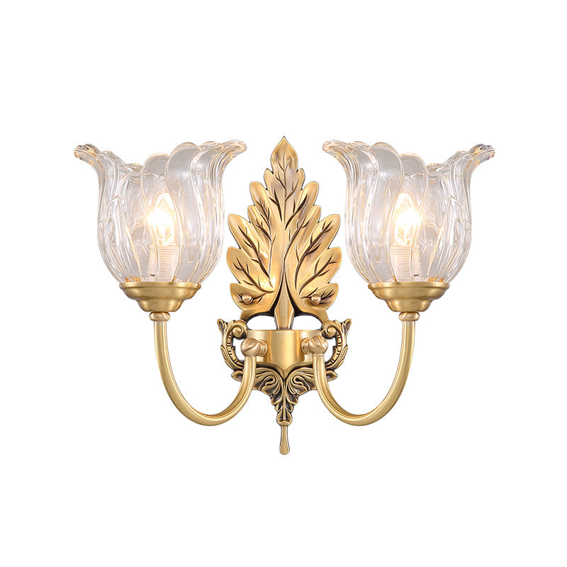 Classic Gold Wall Sconce With Clear Fluted Glass - Bloom Living Room Mount Light