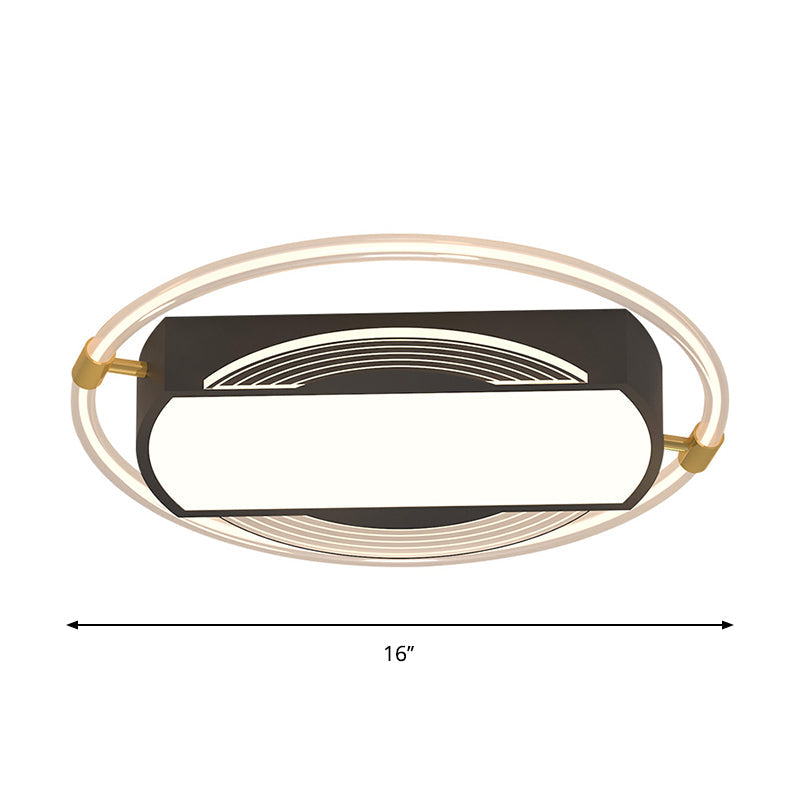 Modern Black Led Flush Mount Light For Bedrooms - Rectangle And Ring Acrylic Design