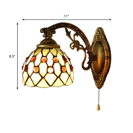 Vintage Stained Glass Dome Wall Mount Mini Sconce Light In Brass