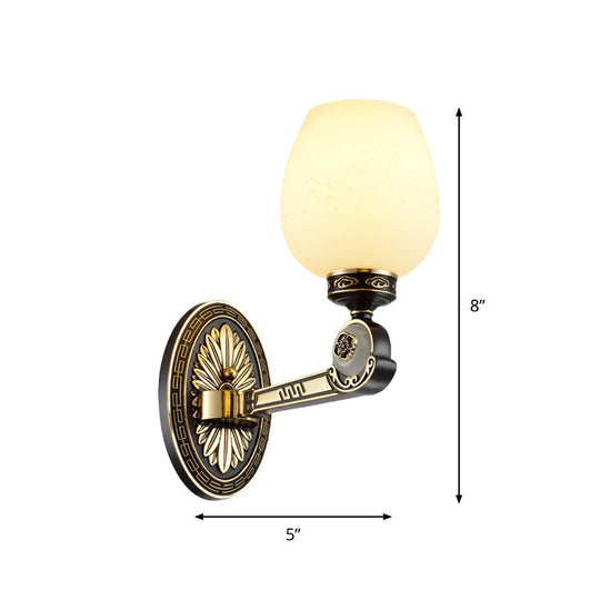 Vintage Milky Glass Oval Sconce Wall Light In Black And Gold For Living Room