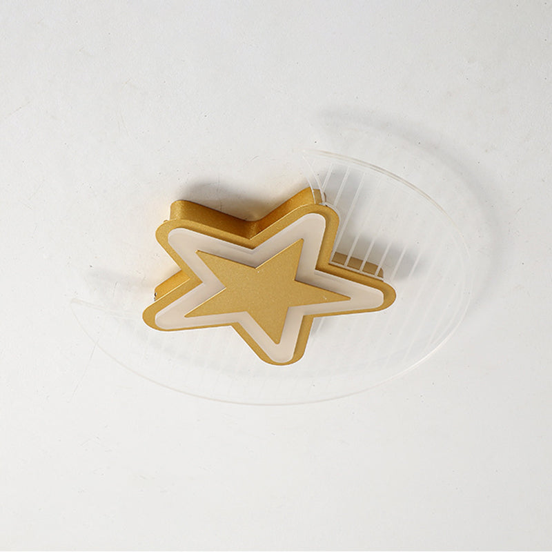 Cartoon Led Gold Flush Mount Ceiling Light With Acrylic Crescent And Star Design - Warm/White
