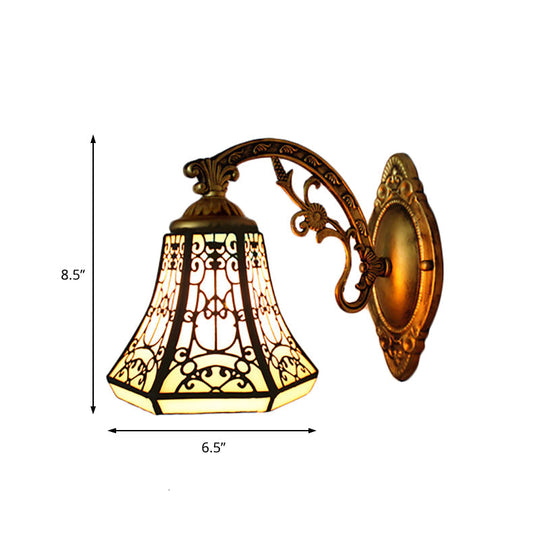 Stained Glass Bell Wall Sconce With Aged Brass Arm - Lodge 1 Light Mount