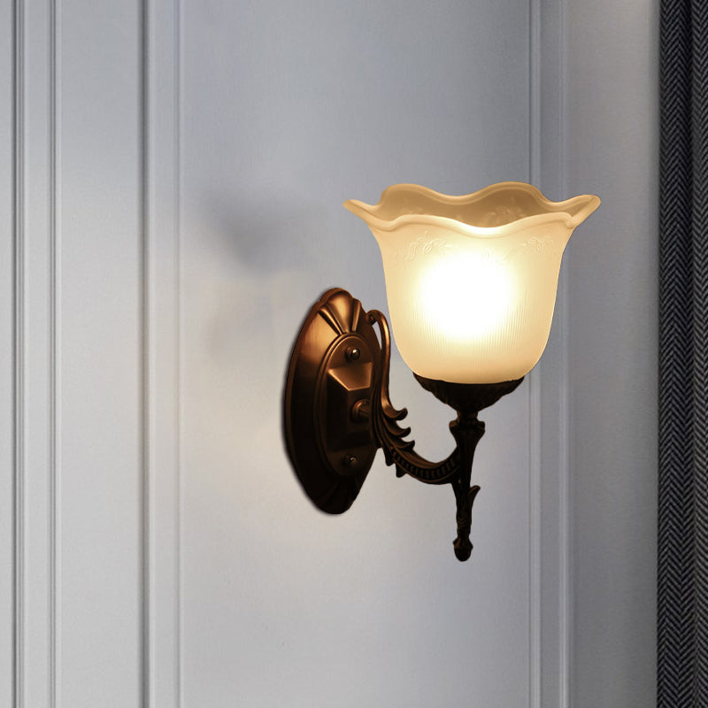 Rustic Scalloped Brass Bell Wall Light With Frosted Glass - Perfect For Living Rooms 1 /