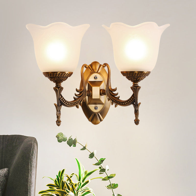 Rustic Scalloped Brass Bell Wall Light With Frosted Glass - Perfect For Living Rooms 2 /