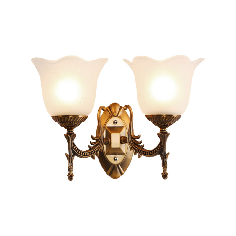 Rustic Scalloped Brass Bell Wall Light With Frosted Glass - Perfect For Living Rooms