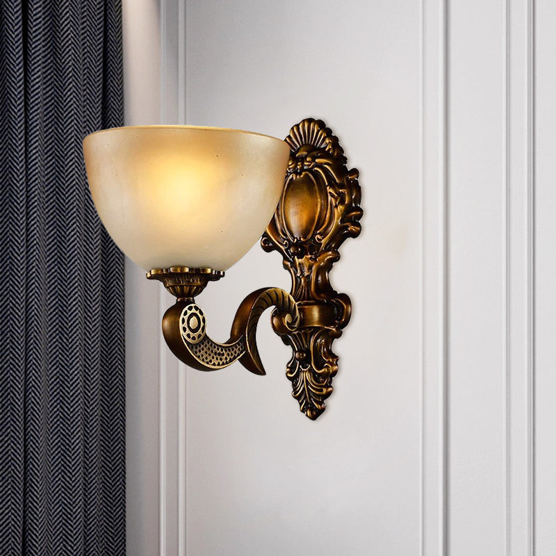 Rustic Frosted Glass Wall Sconce With Brass Backplate For Bedroom Lighting
