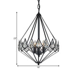 Modern 3-Head Diamond Suspension Pendant Chandelier With Crystal-Encrusted Metallic Finish Black