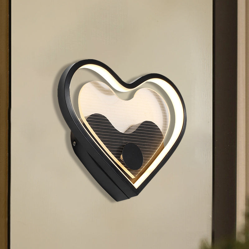 Nordic Acrylic Heart/Cloud Led Wall Light Fixture For Bedroom - Black/White Black / Loving Heart