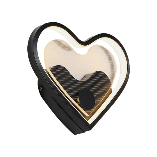 Nordic Acrylic Heart/Cloud Led Wall Light Fixture For Bedroom - Black/White