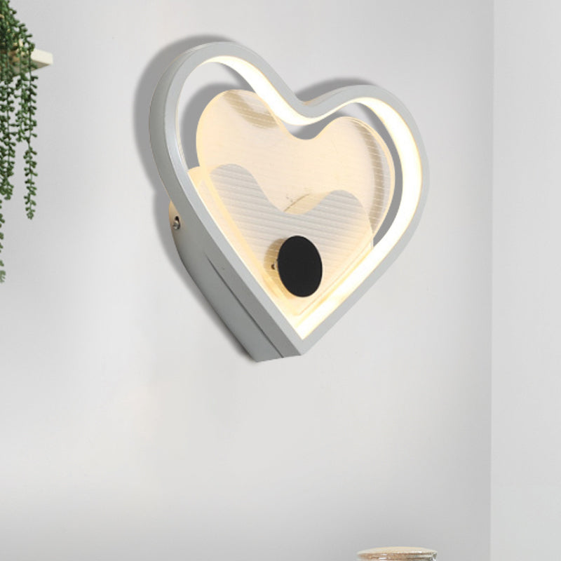 Nordic Acrylic Heart/Cloud Led Wall Light Fixture For Bedroom - Black/White