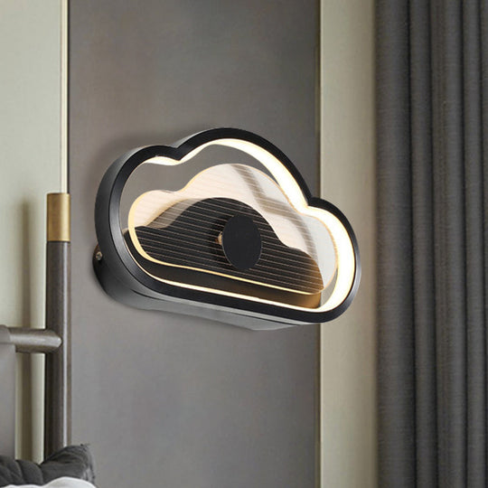 Nordic Acrylic Heart/Cloud Led Wall Light Fixture For Bedroom - Black/White Black / Cloud