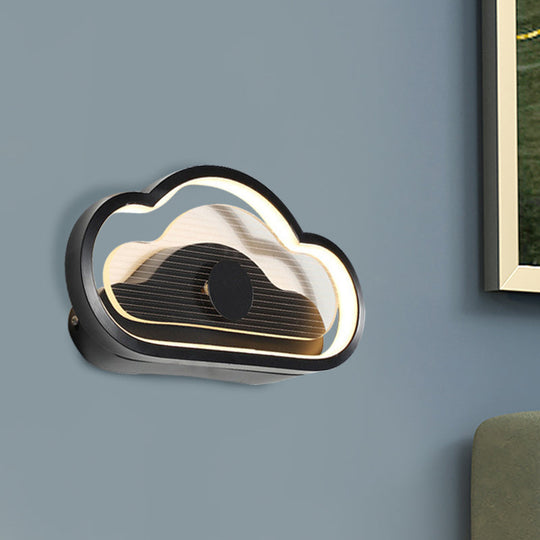 Nordic Acrylic Heart/Cloud Led Wall Light Fixture For Bedroom - Black/White