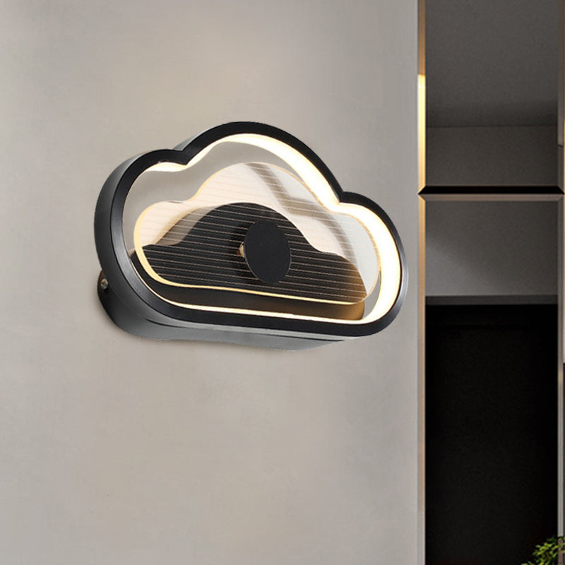 Nordic Acrylic Heart/Cloud Led Wall Light Fixture For Bedroom - Black/White