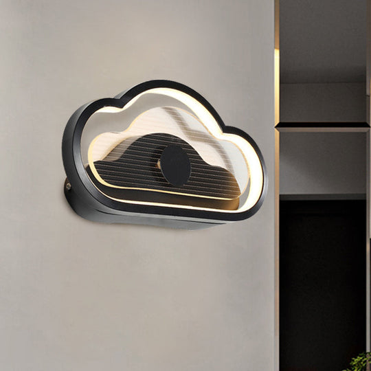 Nordic Acrylic Heart/Cloud Led Wall Light Fixture For Bedroom - Black/White