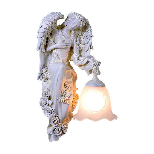 Traditional Double Angel Wall Lamp - White Resin Single Light Left/Right Mount