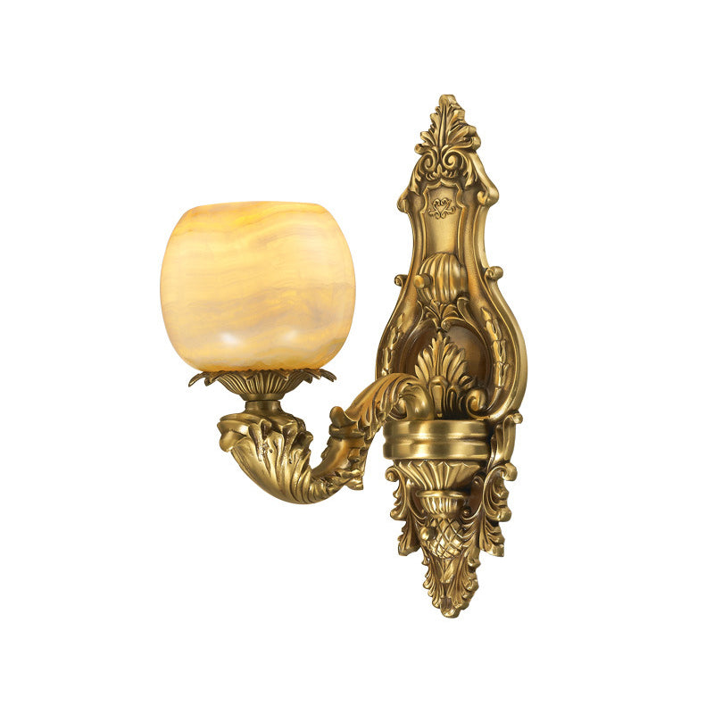 Rustic Brass Finish 1-Head Wall Sconce With Arched Arm - Flower Mount Lighting