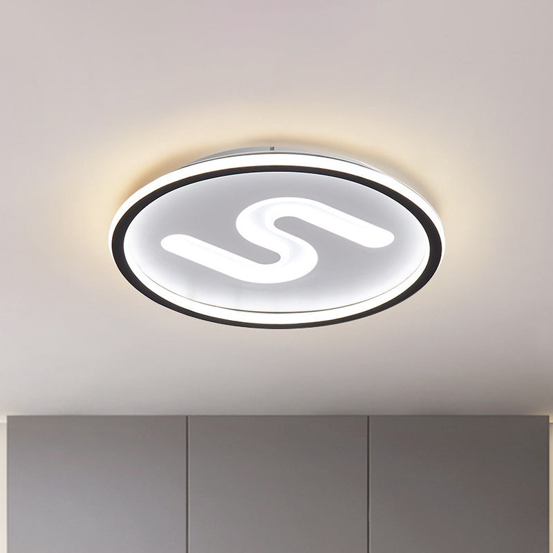 Contemporary S - Shaped Acrylic Ceiling Light Fixture - Black/Gold Led Flush Mount With Warm/White
