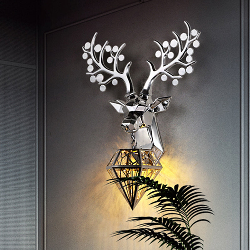 Diamond Cage Metal Wall Lamp - Vintage 1-Bulb Lighting In Black/Silver/Gold