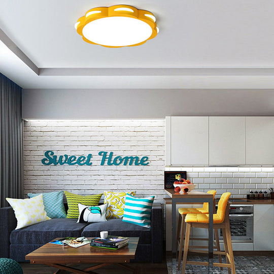 Flush Mount Macaron Led Ceiling Light With Acrylic Floral Shade - Ideal For Girls Bedroom Yellow /