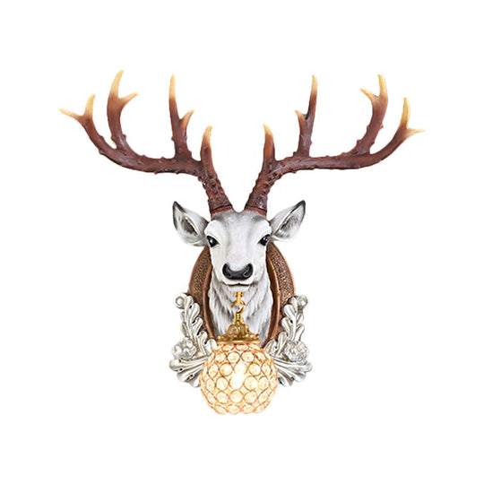 Grey/Yellow Deer Head Wall Sconce With Beveled K9 Crystal For Living Room