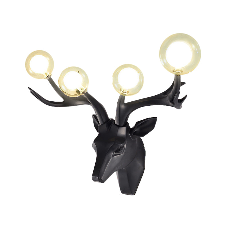 Classic Style Sika Deer Wall Lamp With Clear Crystal Shade - 4 Heads Black/White/Blue Resin For