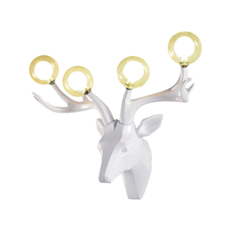 Classic Style Sika Deer Wall Lamp With Clear Crystal Shade - 4 Heads Black/White/Blue Resin For