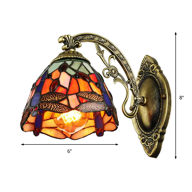 Dragonfly Wall Mount Stained Glass Sconce - Lodge Style Multicolor Light Fixture