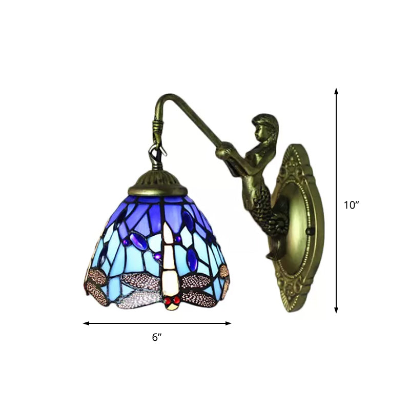 Dragonfly Wall Mount Stained Glass Sconce - Lodge Style Multicolor Light Fixture