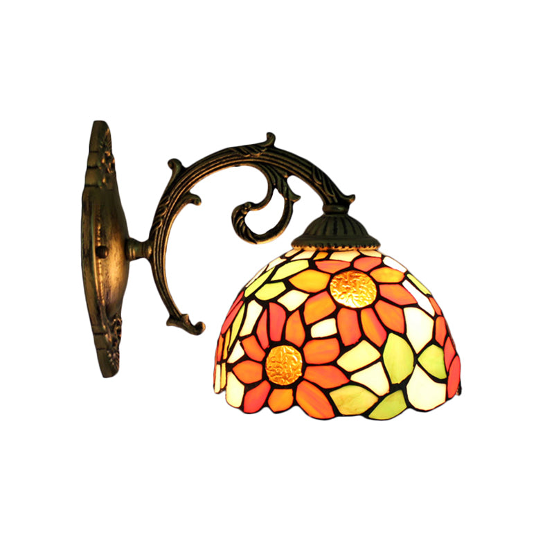 Lodge Flower Wall Sconce With Curved Arm - Stylish Mini Lighting For Living Room