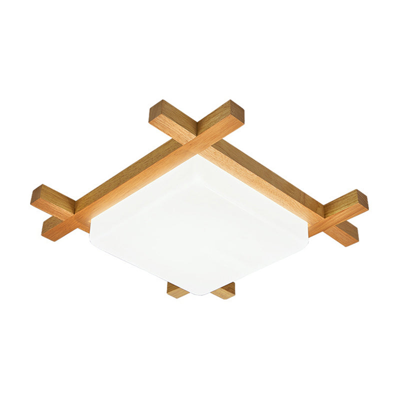 Modern Square Acrylic Wood Ceiling Lamp - White Led Flush Mount 15’/19’/23.5’ Width Ideal For