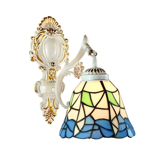 Tiffany Stained Glass Wall Sconce Lamp: Bell Shade 1-Light White