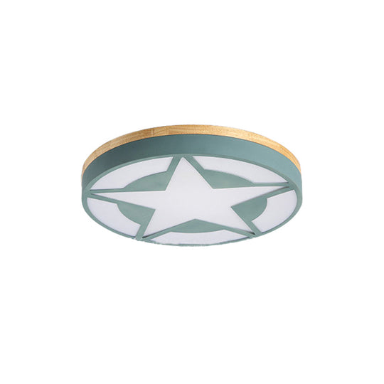 Wood Led Star Flush Mount Ceiling Light With Acrylic Shade For Boys Bedroom Modern Style