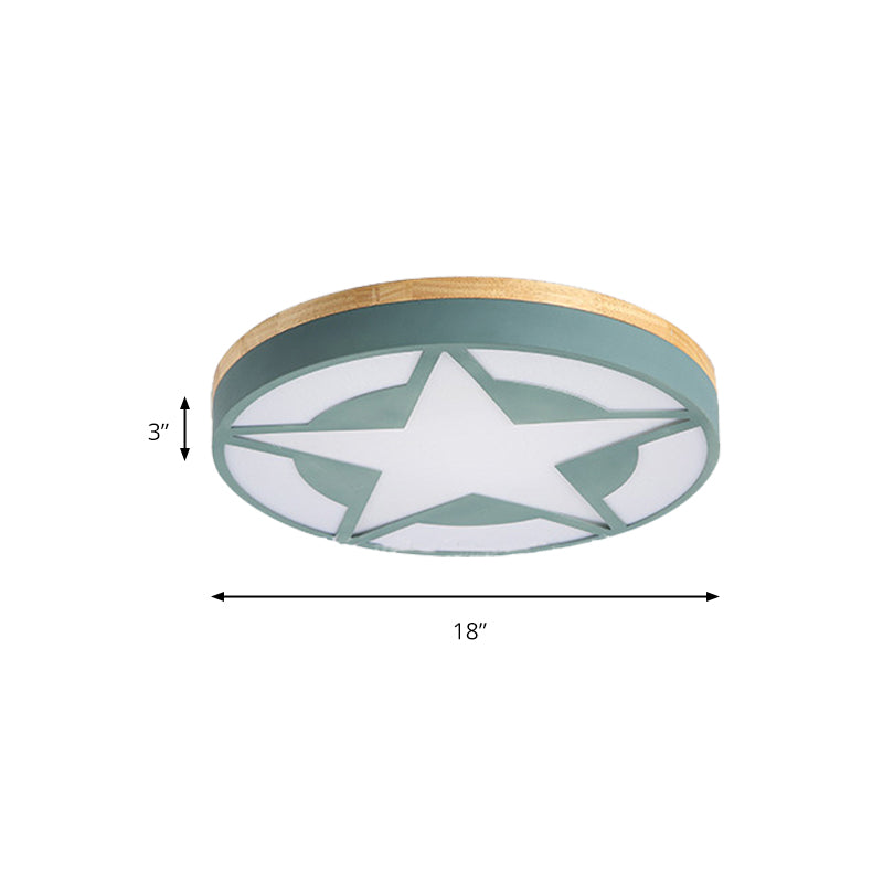 Wood Led Star Flush Mount Ceiling Light With Acrylic Shade For Boys Bedroom Modern Style