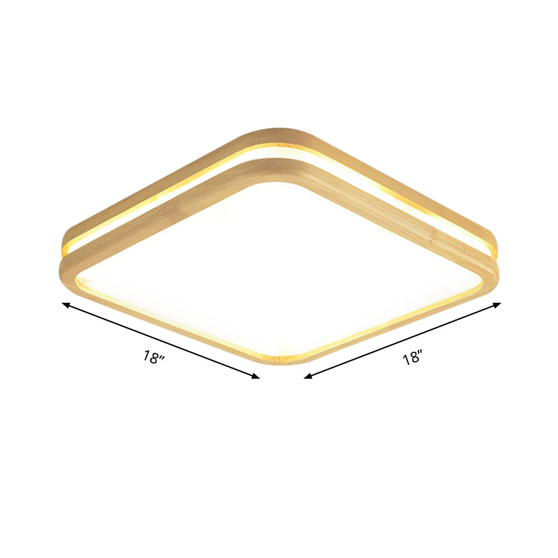 Slim Panel Square Ceiling Mount Light: Wood Edge Simple Style Led Lamp - Beige (18/26 Inch Wide)