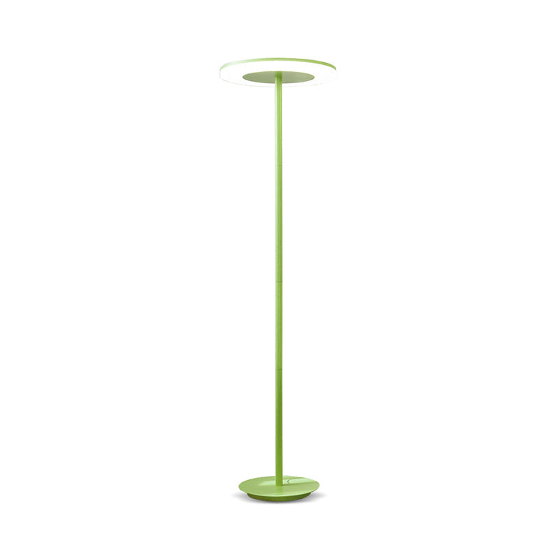 Macaron-Style Led Floor Lamp - Acrylic Disc Stand With Slender Pink/Yellow Stem: Warm/White Light