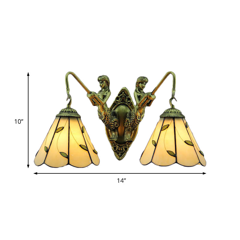 Rustic Stained Glass Sconce Lighting With Leaf Wall Mount - Perfect For Bedroom