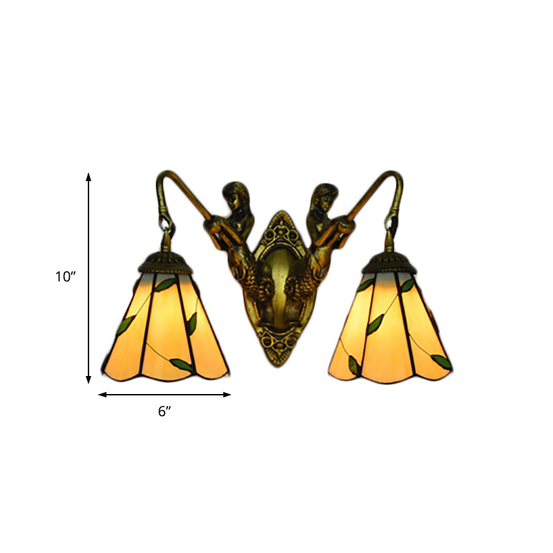 Rustic Stained Glass Sconce Lighting With Leaf Wall Mount - Perfect For Bedroom