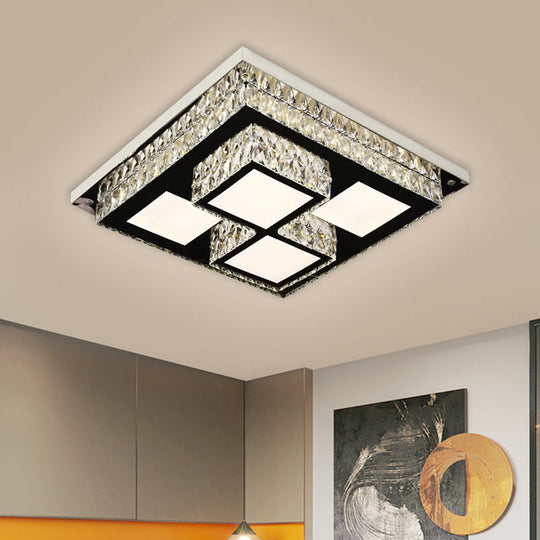 Simplicity Led Flush Mount Nickel Ceiling Light With Crystal Block Shade / B