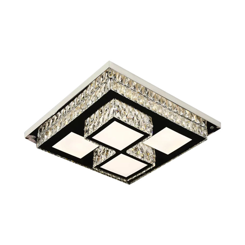 Simplicity Led Flush Mount Nickel Ceiling Light With Crystal Block Shade