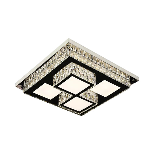Simplicity Led Flush Mount Nickel Ceiling Light With Crystal Block Shade